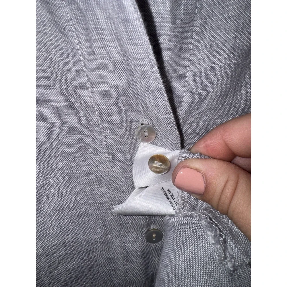 Kenar Gray 100% Linen Woven Shirt Dress Sz Large Collared MOP buttons Pockets - Picture 8 of 9